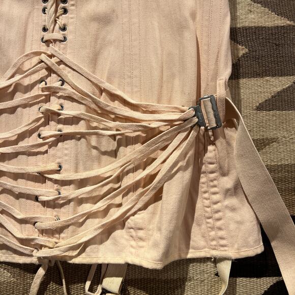 Vintage 1920's Camp Fan Lace Corset Peach Pink Antique Girdle Canvas Rare - Picture 4 of 16